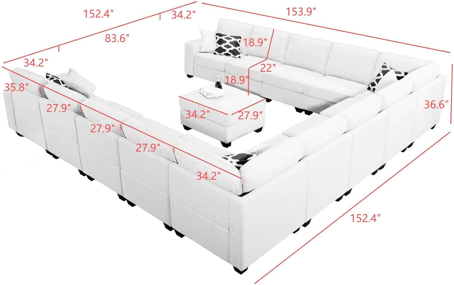 L Lengend Vansen Modular Sectional Sofa U Shaped Couch with Ottoman Modern Reversible Corner Sectional Couch for Living Room (Dark Grey, U Shaped Sofa-6)