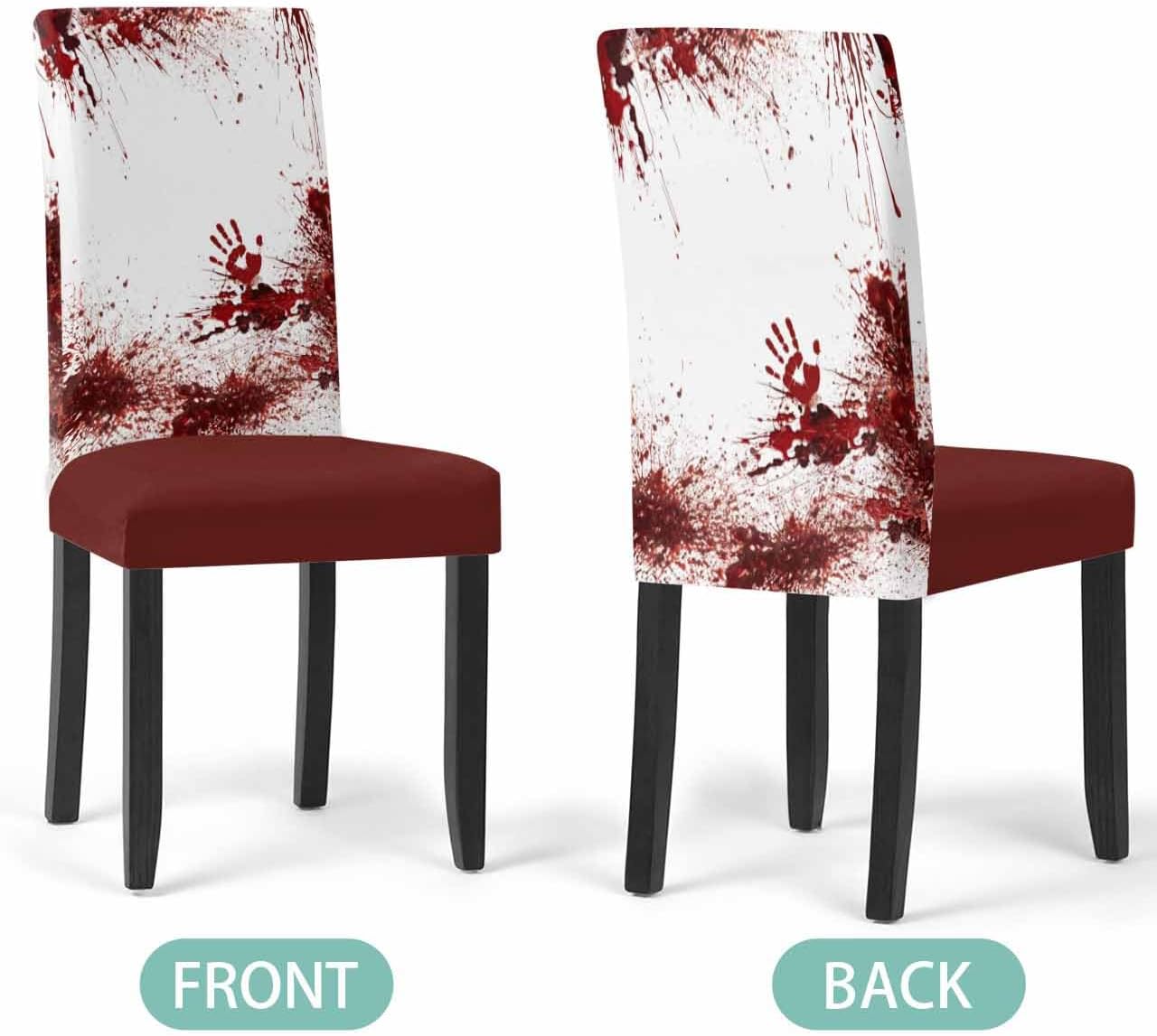6 Pcs Dining Chair Covers Stretch Spandex Slipcovers Halloween Horror Bloody Handprint Removable Washable Dining Room Seat Cover Cushion Protector for Home Hotel Banquet Decor Red Blood White