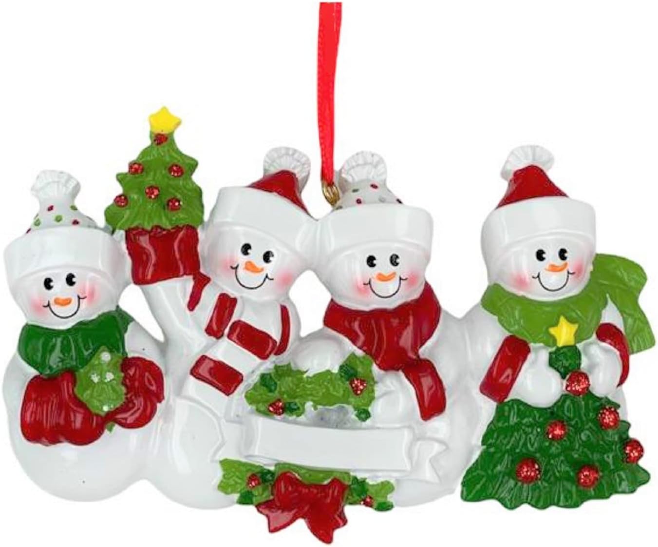 3D Winter Snowman Family of 4 Christmas Ornament 2025 Personalized Family Christmas Ornaments 2025 | Snowmen with Mittens Personalized Tree Ornaments Customizable Gifts of Snow People of Four Ornament