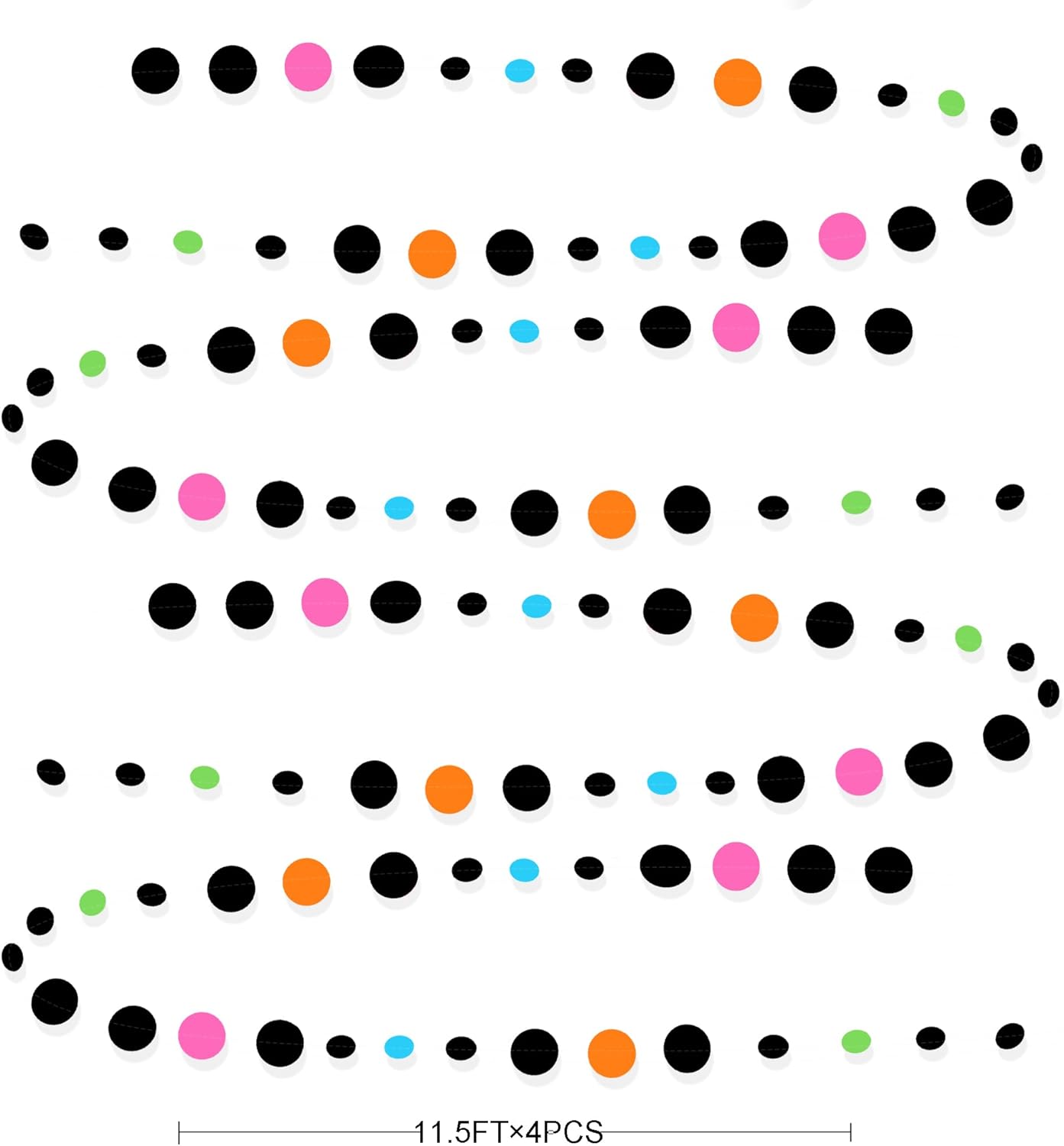 Black and Colorful Circle Dots Hanging Paper Streamer Black Multi-Color Polka Dot Banner for Birthday Bachelorette Wedding Baby Shower Fiesta Disco Halloween Party Decorations Supplies