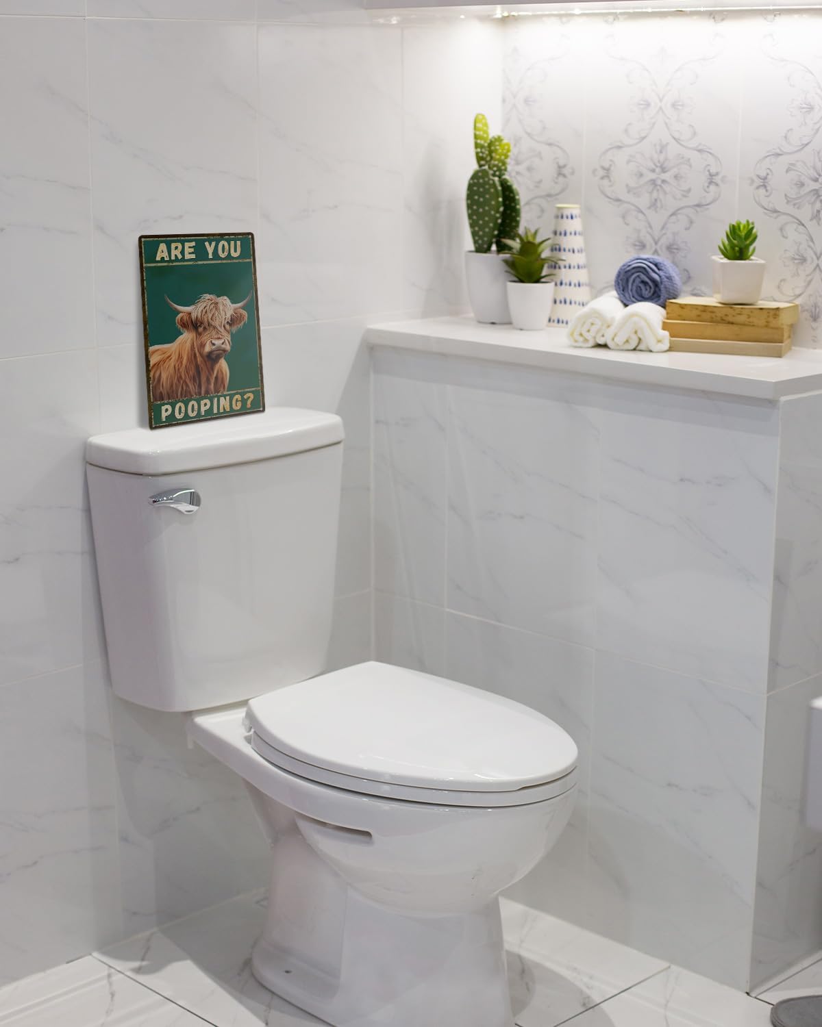 ALKB Funny Highland Cow Are You Pooping Metal Signs Vintage Farmhouse Bathroom Wall Decor Highland Cow Lovers Gift 8 x 12 Inch