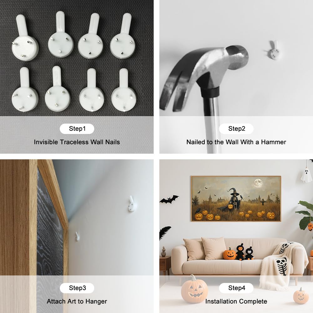 Celestdeco Halloween Ghost Reaper Framed Wall Art Set, Scary Witchy and Pumpkin Wall Decor, Horror Night Wall Painting,Full Moon Bats Art Prints for Living Room,Bedroom,Halloween Themed Party Decor-20"×40"