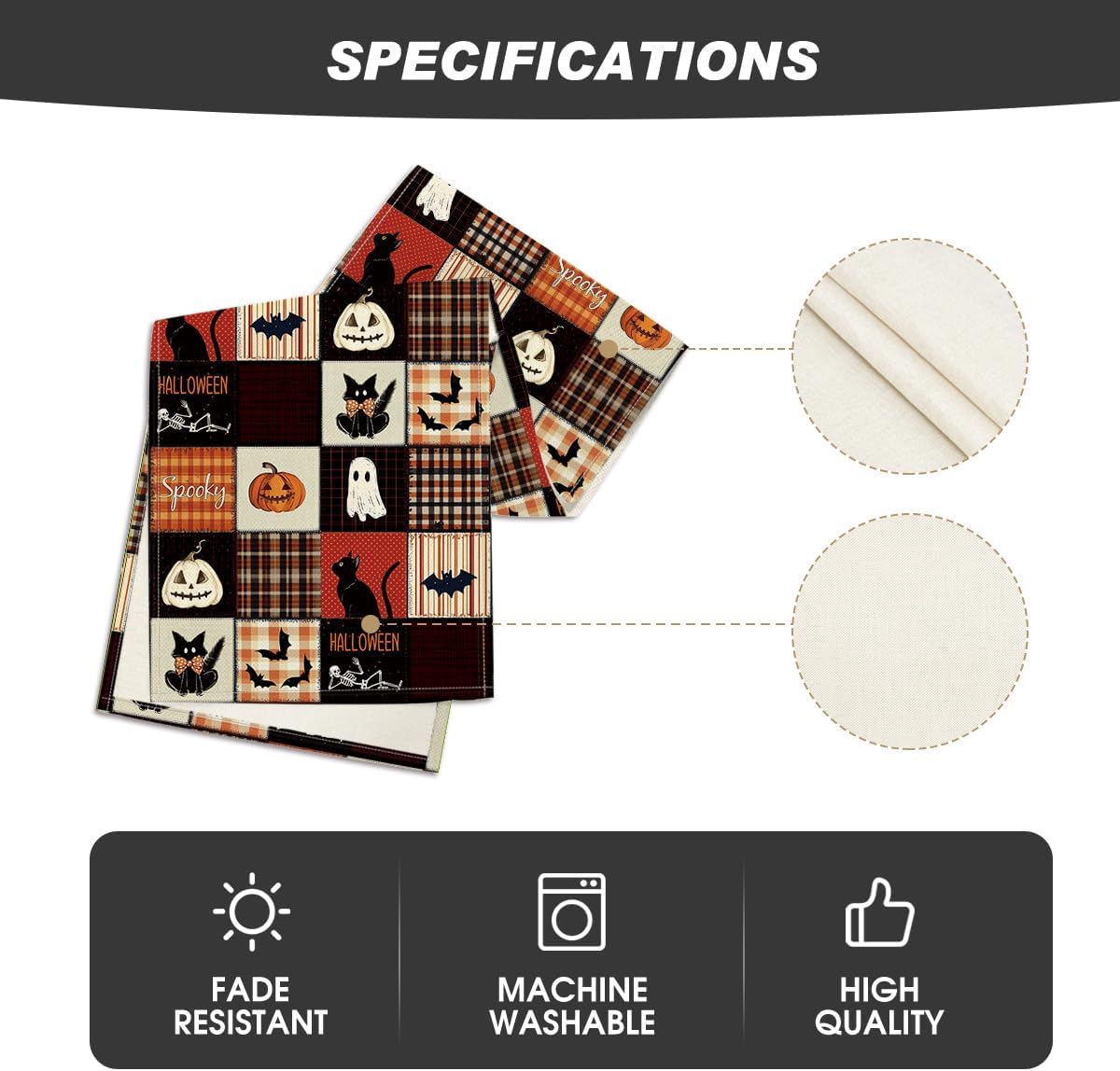 Artoid Mode Black Cat Bat Pumpkin Spooky 210 GSM Halloween Table Runner, Ghost Kitchen Dining Table Decoration for Home Party Decor 13x108 Inch