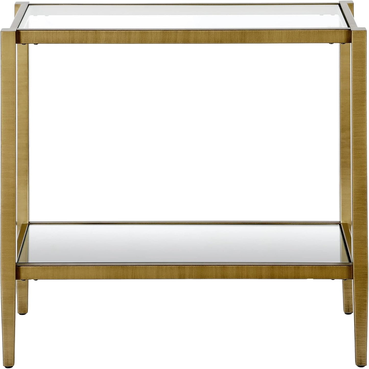 Henn&Hart 24" Wide Rectangular Side Table with Glass Shelf in Antique Brass, Table for Living Room, Bedroom