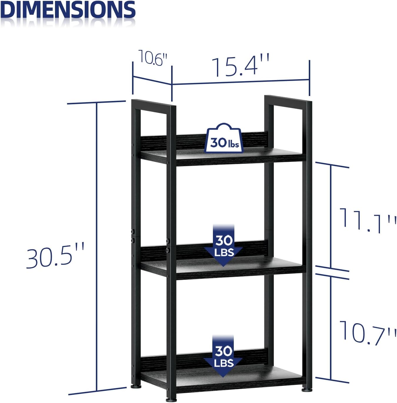 NUMENN Narrow Bookshelf, 3 Tier Bookshelves, Home Office Bookcase Shelf Storage Organizer, Free Standing Storage Shelving Unit for Bedroom, Living Room and Home Office, Black