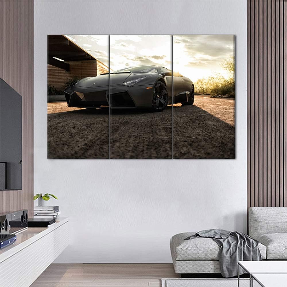 Black Speedy Car Poster Wall Art Sports Car Canvas Prints Black Car and Clouds Cars Picture Print on Canvas 3 Panel Speed Blur Cars Decorations for Boys Room Home Decoration - 40 x 20inch x 3 panels