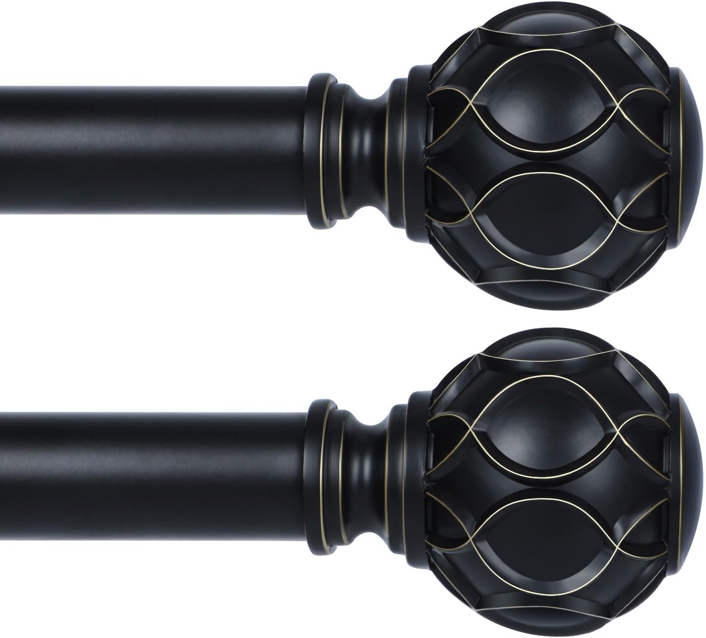 Black Adjustable Curtain Rods for Windows:Farmhouse Heavy Duty Curtain Rod for Bedroom Living Room,Boho Decorative Rustic Drapery Rods with Vintage Coastal Finials,Matte Black 2 Pack 36-88"