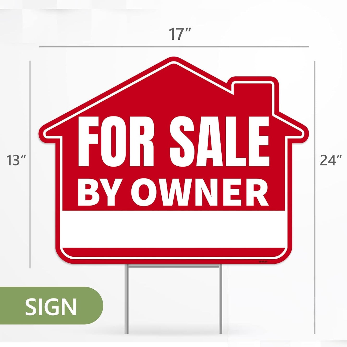 3PC For Sale By Owner Sign with Stakes, 17 Inches by 13 Inches - Double Sided Signs - Corrugated Plastic - FSBO Yard Sign for Home House Real Estate