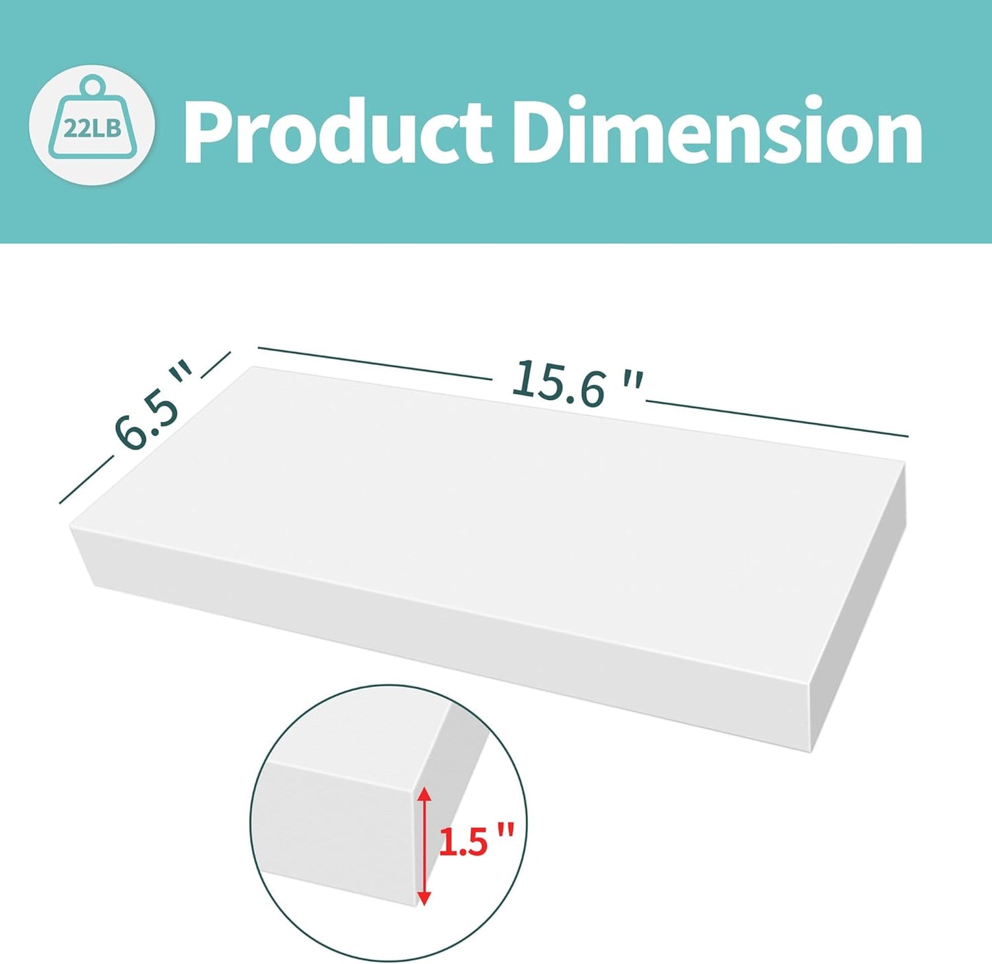 LaVie Home Floating Shelves, 15.6 Inch Wall Shelf Set of 3, Hanging Shelf with Invisible Brackets, Wall Decor for Bathroom, Bedroom, Living Room, Kitchen Storage, Modern White