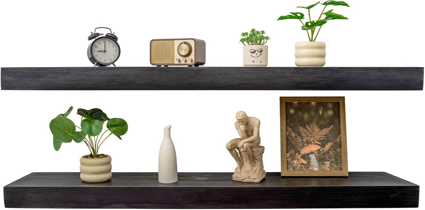 Floating Shelves 3 inch Thick for Wall Set of 2,Solid Pine Wood Wall Mount Shelf for Kitchen Living Room Bedroom Bathroom,8" D x 60" L x 3" H-Black