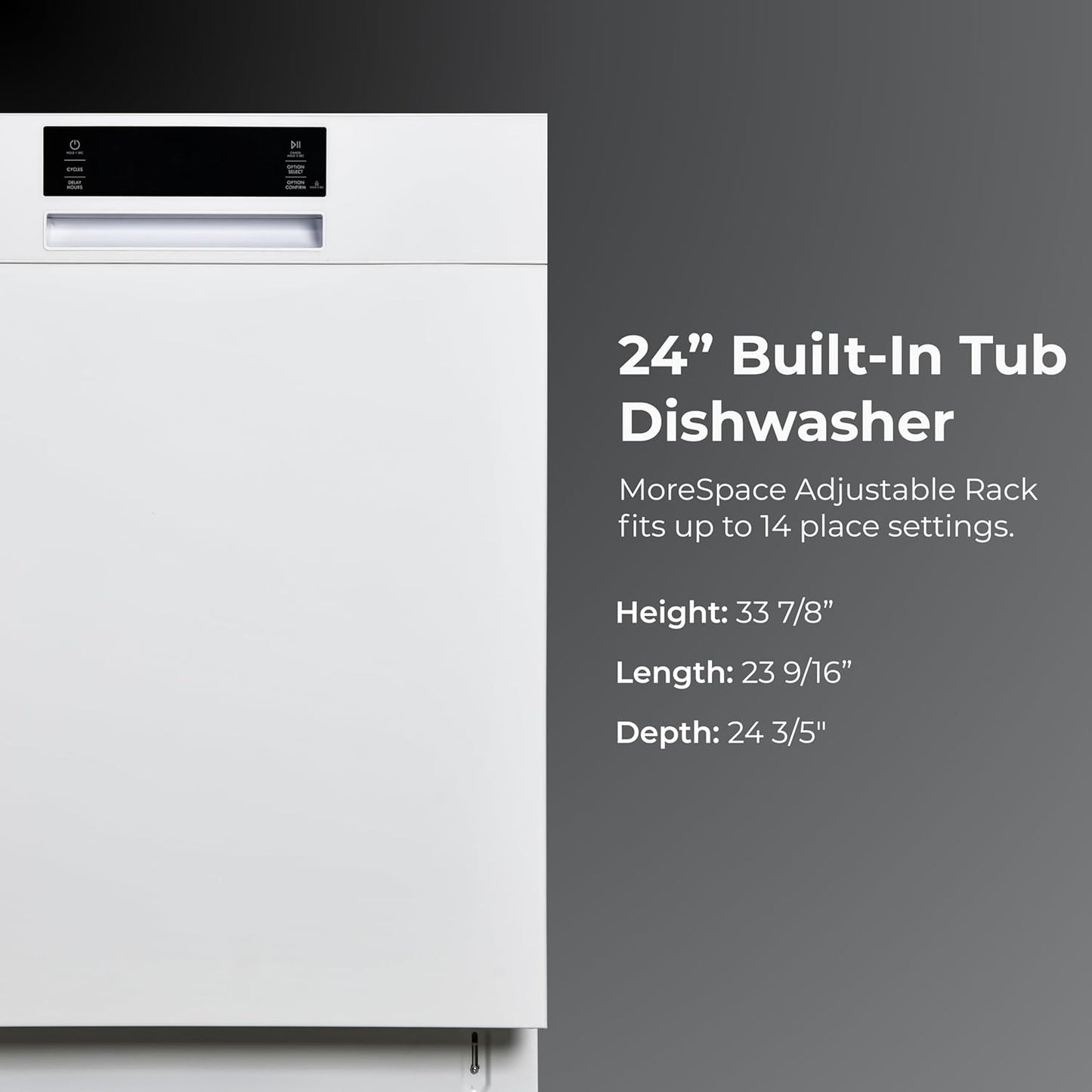Kenmore 24" Built-in Stainless Steel Tub Dishwasher EasyFlex 3rd, SmartWash, UltraWash Plus, TurboDry, and MoreSpace Adjustable Rack, Energy Star Certified, White