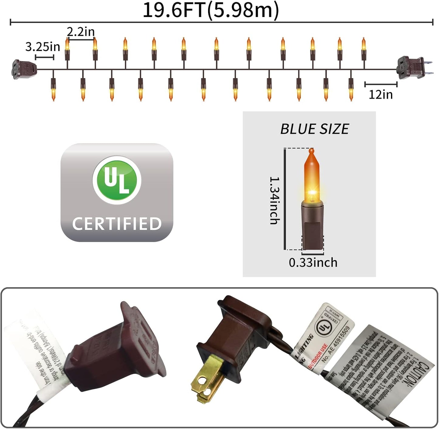 Brown Wire,Orange,Incandescent Bulb 100 Mini String Lights for Indoor Halloween Tree Home Party Festival Decoration