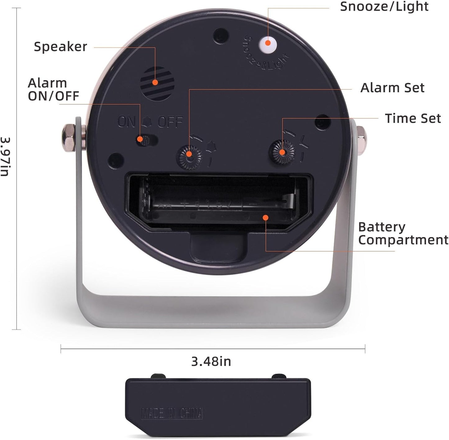 Analog Alarm Clock, Silent Non-Ticking Quartz Movement, Battery-Operated with Snooze & On-Demand Light, Easy to Set Gentle Wake Bedside Desk Clock, Ideal for Home, Travel, Office (Gray)