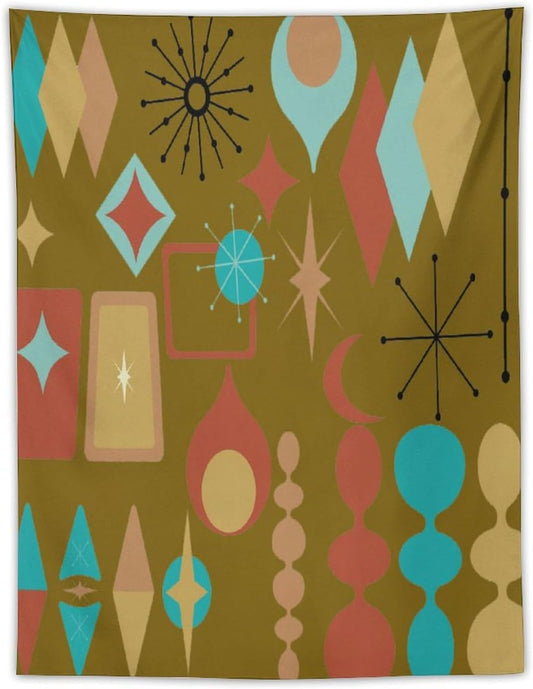 ICMOLYYENLO Boho Medieval Cat Tapestry, Abstract Atomic Starburst Geometric Aesthetic Art Wall Hanging For Bedroom Living Room Dormitory 60x60 Inches