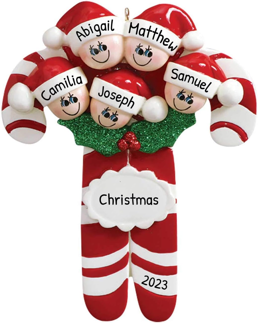Candy Cane Family of 5 Ornament 2025 Personalized Family Christmas Ornaments 2025 | Holiday Keepsake Holly Berries Personalized Tree Ornaments for Grandchildren, Siblings & Grandkids of Five Ornament
