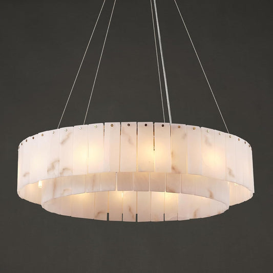 Alabaster Round Chandelier, D31in Modern Dining Room Chandeliers, Marble Pendant Lights Kitchen Island, Drum Chandelier for Dining Room Light Fixture, Living Room, Bedroom Lights, Foyer, Kitchen