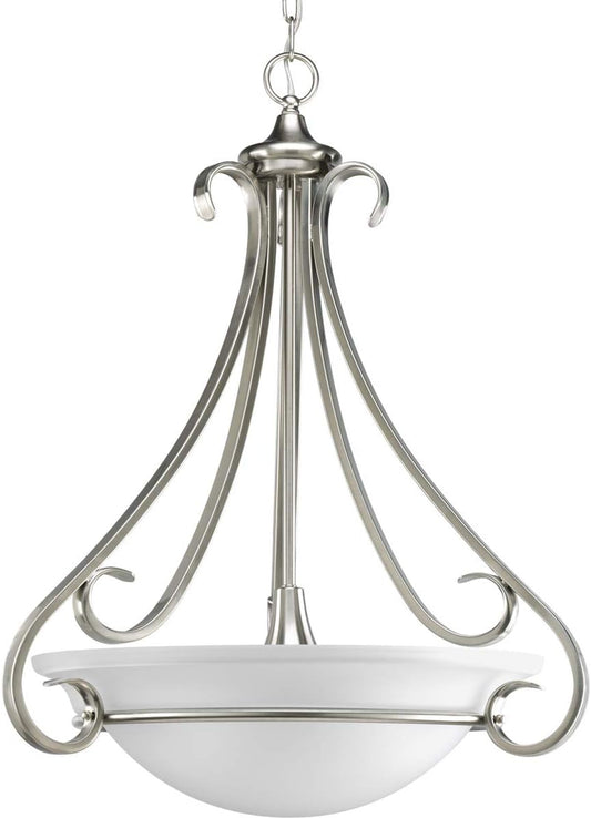 Torino Collection 3-Light Etched Glass Transitional Inverted Pendant Light Brushed Nickel