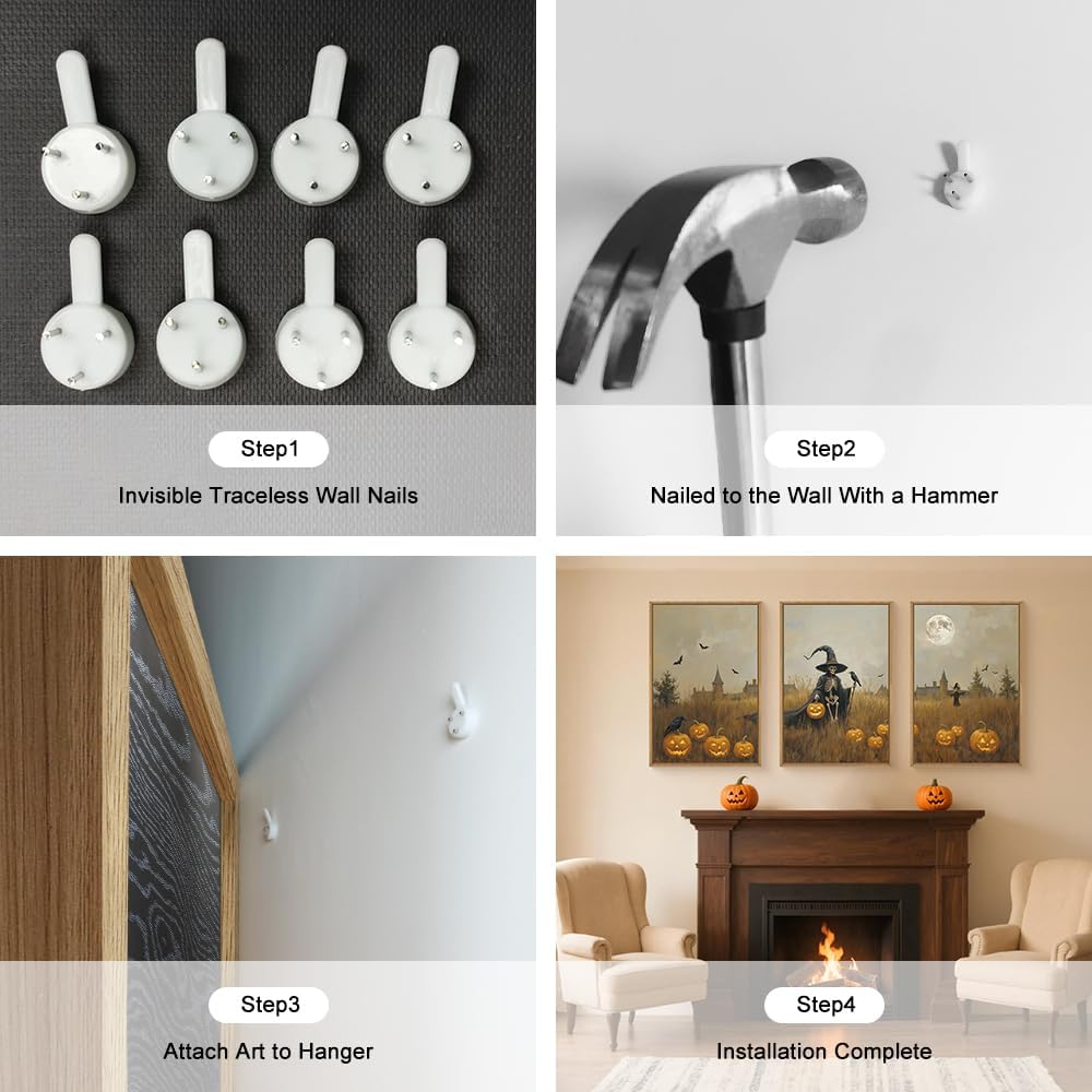 Celestdeco Halloween Ghost Reaper Framed Wall Art Set, Scary Witchy and Pumpkin Wall Decor, Horror Night Wall Painting, Full Moon Bats Art Prints for Living Room,Bedroom,Halloween Themed Party Decoration-24"×36"×3