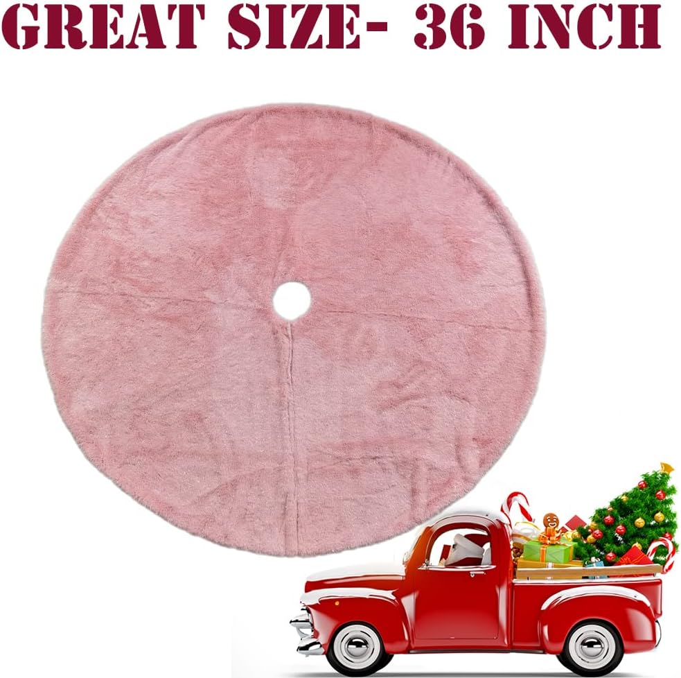 AISENO 36 Inch Christmas Tree Skirt Faux Fur Pink Bright Silk Shiny Decoration for Christmas Tree Plush Merry Christmas Decorations Decor