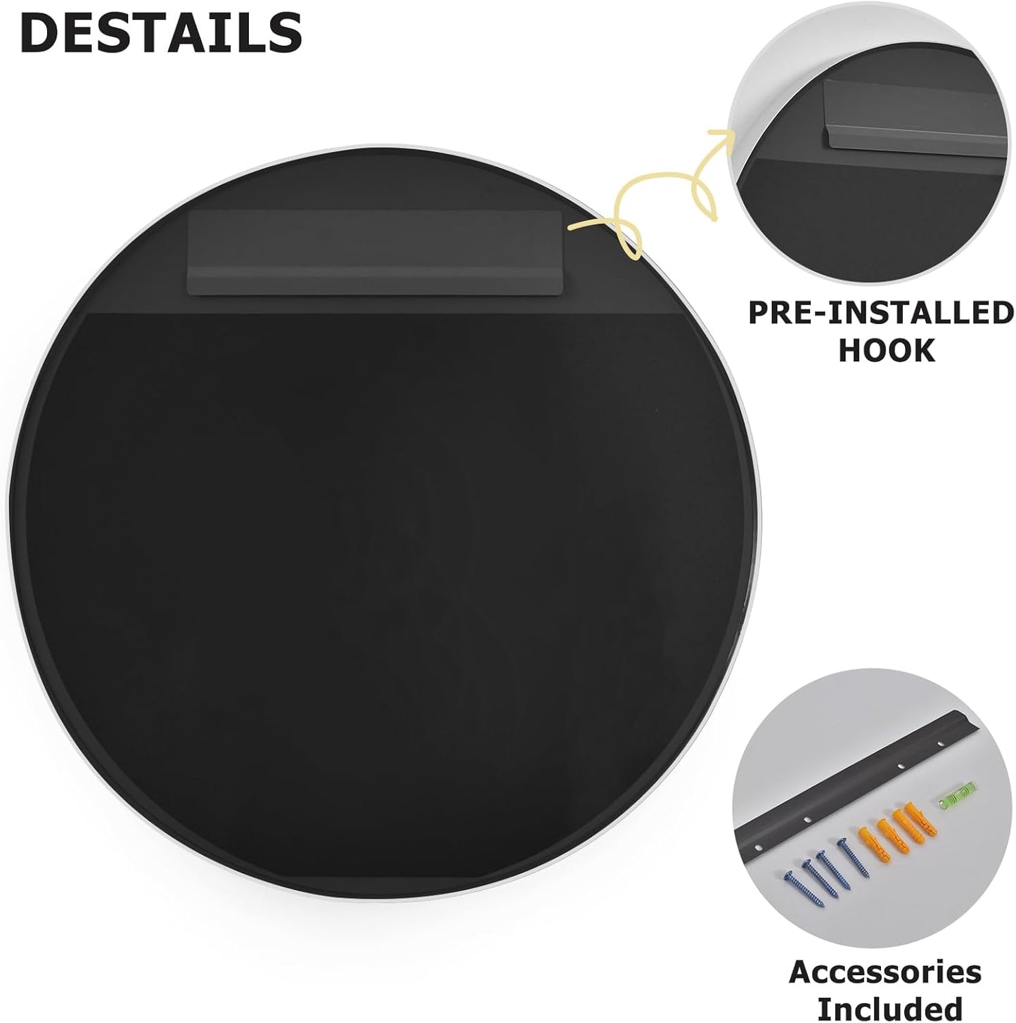 32 Inch Silver Round Bathroom Mirror - Wall Mounted Circle Mirror with Metal Frame, Modern Mirror Suitable for Bathroom, Vanity, Entryway, Living Room, Wall Decor