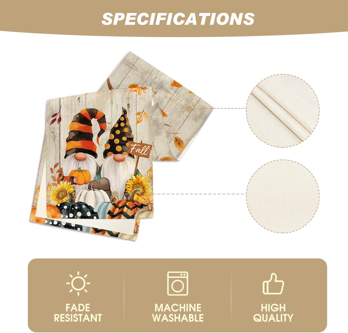 Artoid Mode Wood Gnomes Pumpkins Sunflower Maple Leaves Fall Table Runner, Kitchen Dining Table Decoration for Home Party Decor 13 x 48 Inch