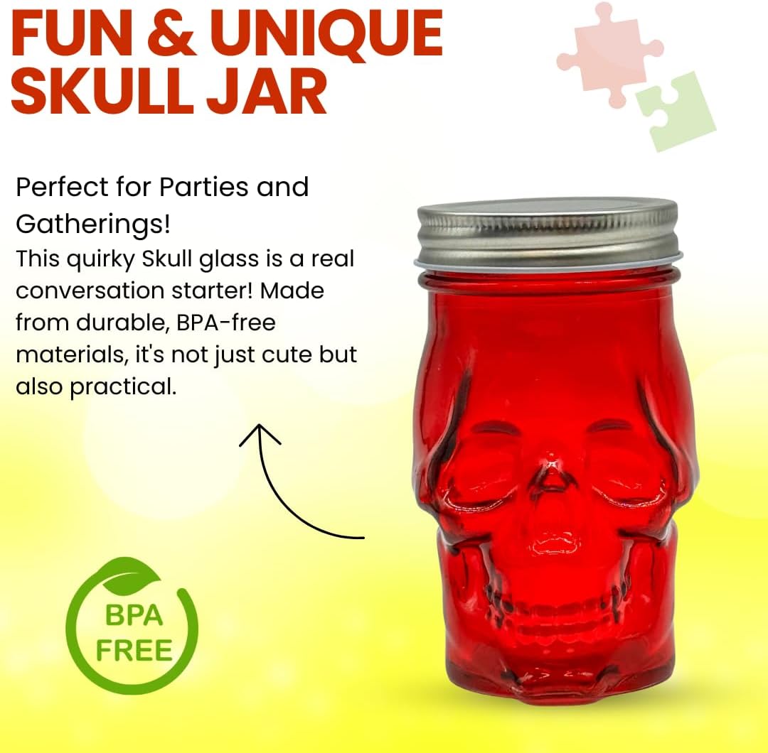 Generic 14 oz Colorful Skull Glass Mason Jar – Mix & Match 7 Vibrant Colors, Large & Durable! (Yellow)