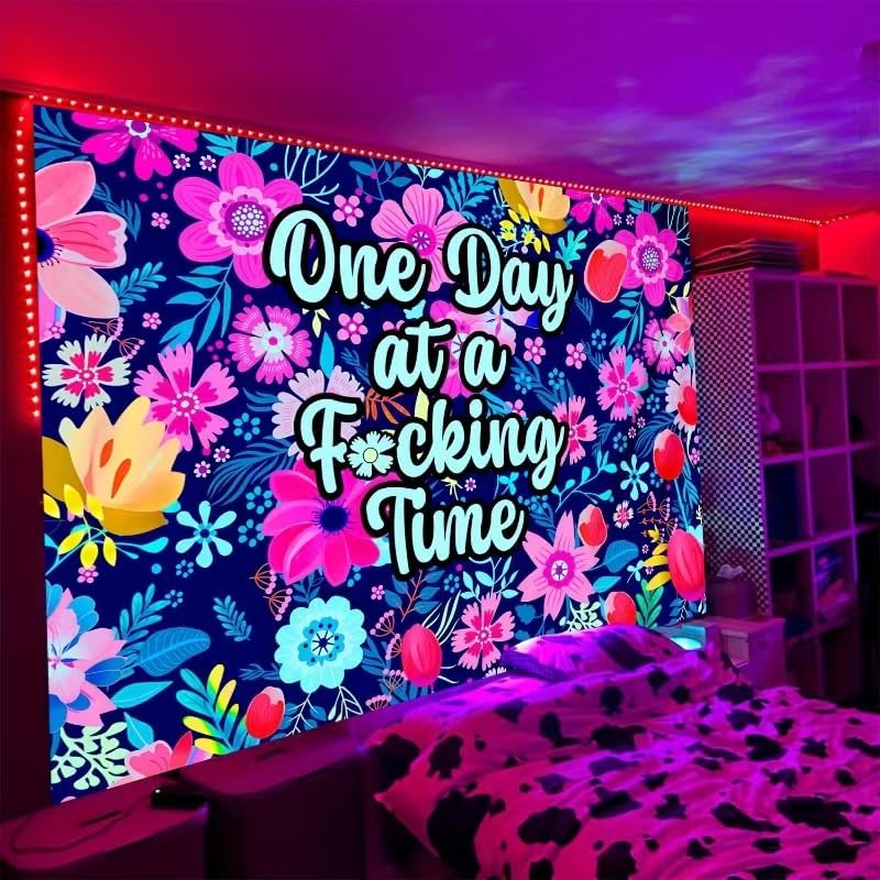 ADDWel Blacklight Floral Tapestry, Hippie Flower Tapestry Glow In The Dark, UV Reactive Black Light Upright Posters Wall Hanging for Bedroom Dorm Living Room Backdrop Decor