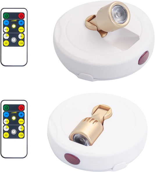 Battery Operated Spotlights, Cordless Picture Light, Dimmable Accent Lighting, Wireless LED Puck Lights, Stick on Lights with Remote for Plant Photo Painting Art Dartboard Portrait
