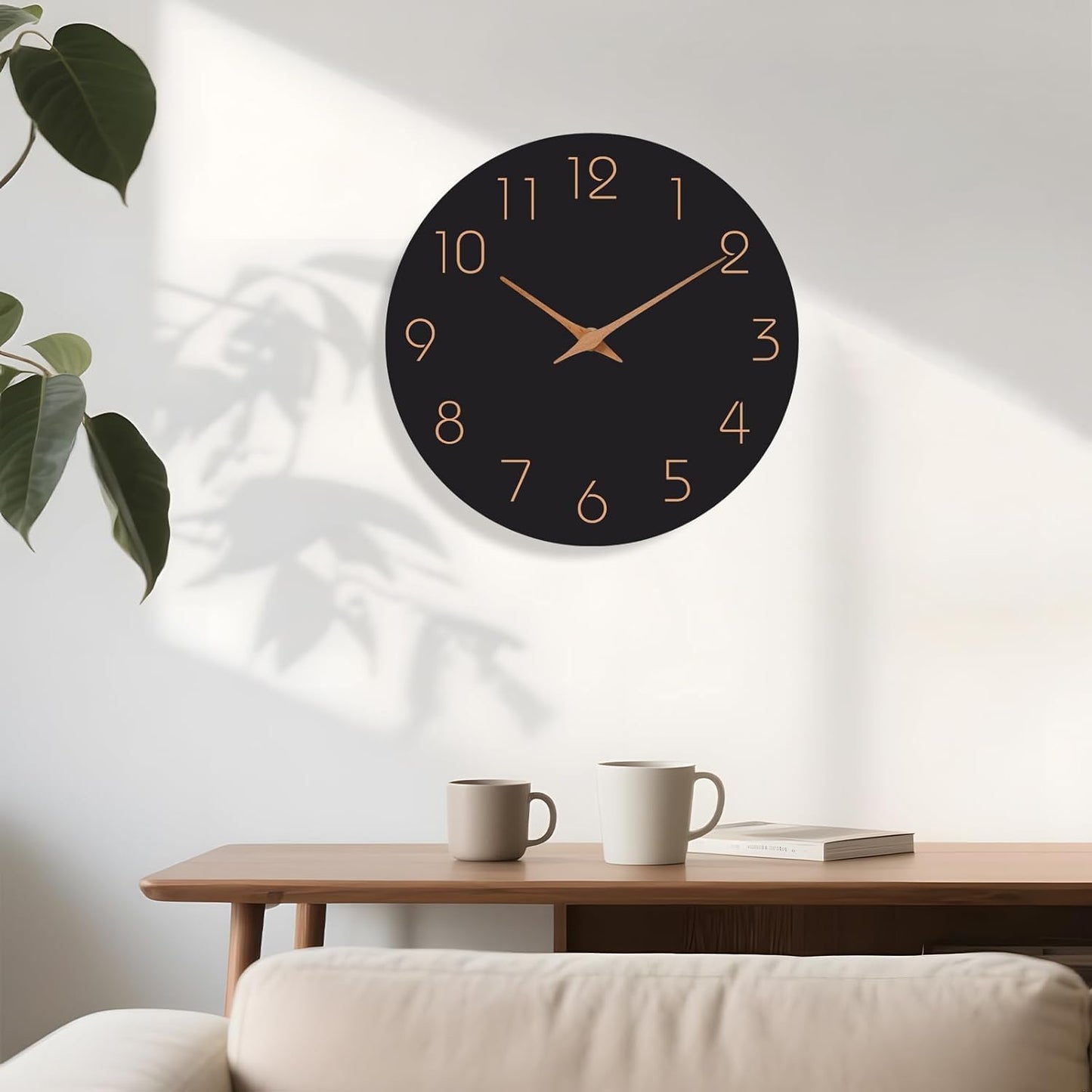 Mosewa Wall Clock 8 Inch Black Battery Operated Silent Non Ticking Simple Minimalist Rose Gold Numbers Decorative for Bedroom Living Room Kitchen Home Bathroom Office