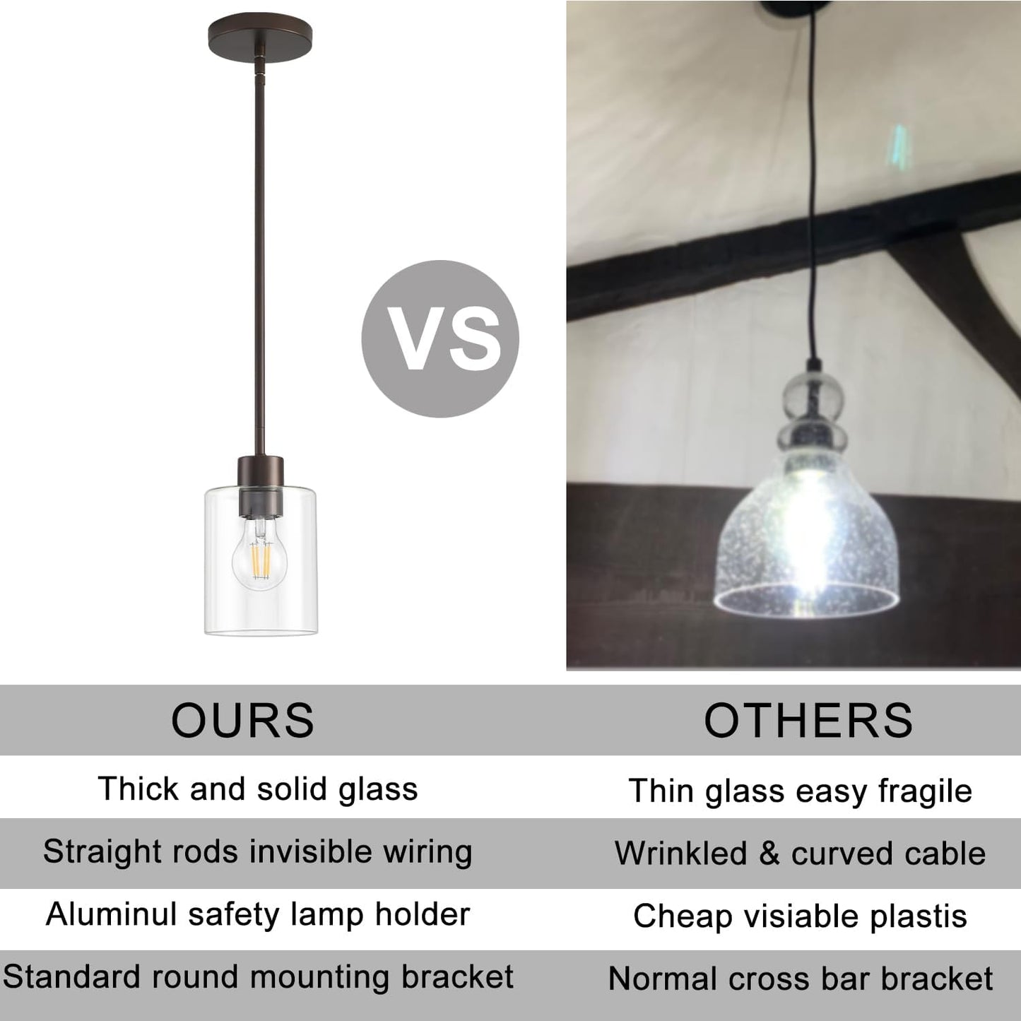 Oil Rubbed Bronze Pendant Lights Kitchen Island - Clear Glass Pendant Light Fixture Multiple Stems Rods 3 Units 12 Inch 3 Units 4 Inch (2 Pack Oil Rubbed Bronze Downrod)