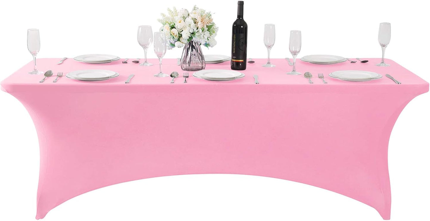2Pack Spandex Table Cover for 8FT or 4ft or 6ft Table Universal Fitted Stretch Tablecloth for Party, Banquet, Wedding and Events-Pink