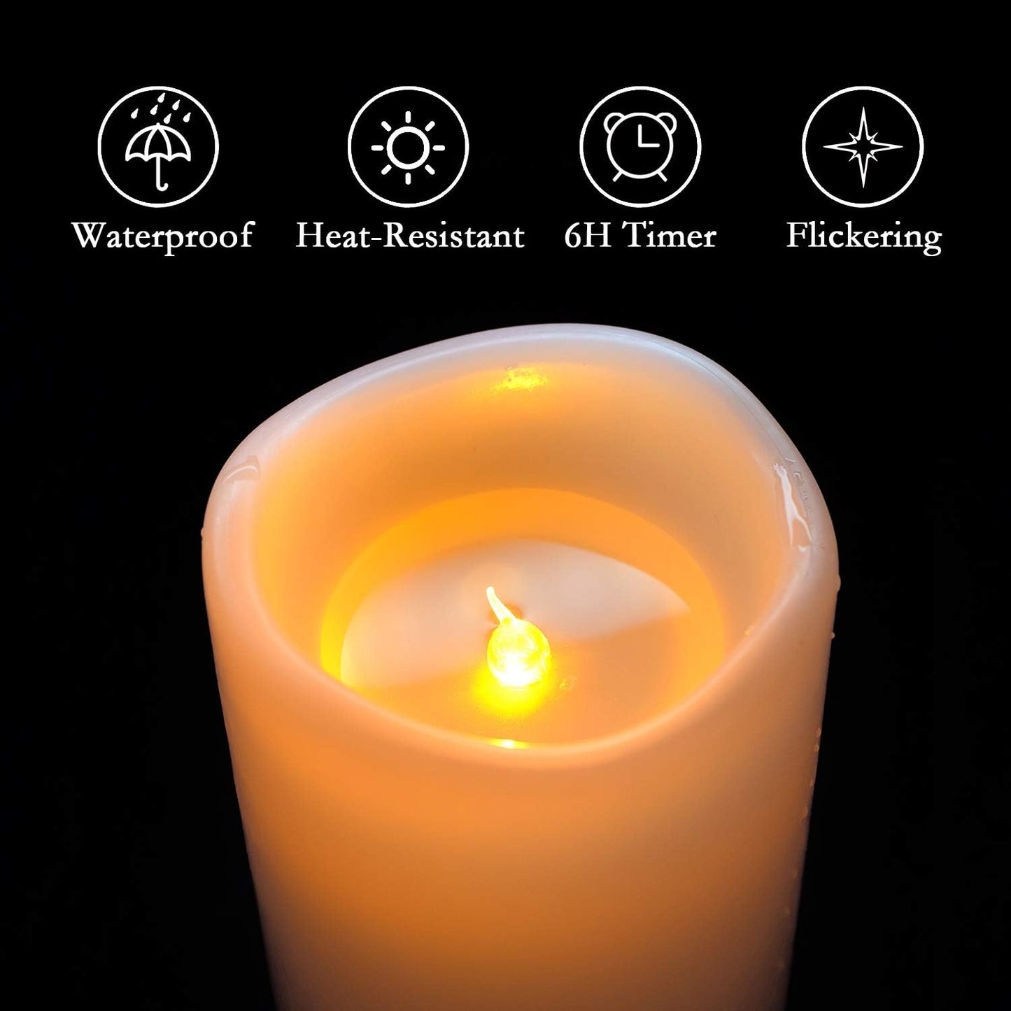 Amagic 2 Pack 8" x 4" Outdoor Plastic Electric flameless Candles with Remote Control and Timer, Battery Operated Flickering LED Pillar Fake Candle for Home, Wedding Decor, Ivory