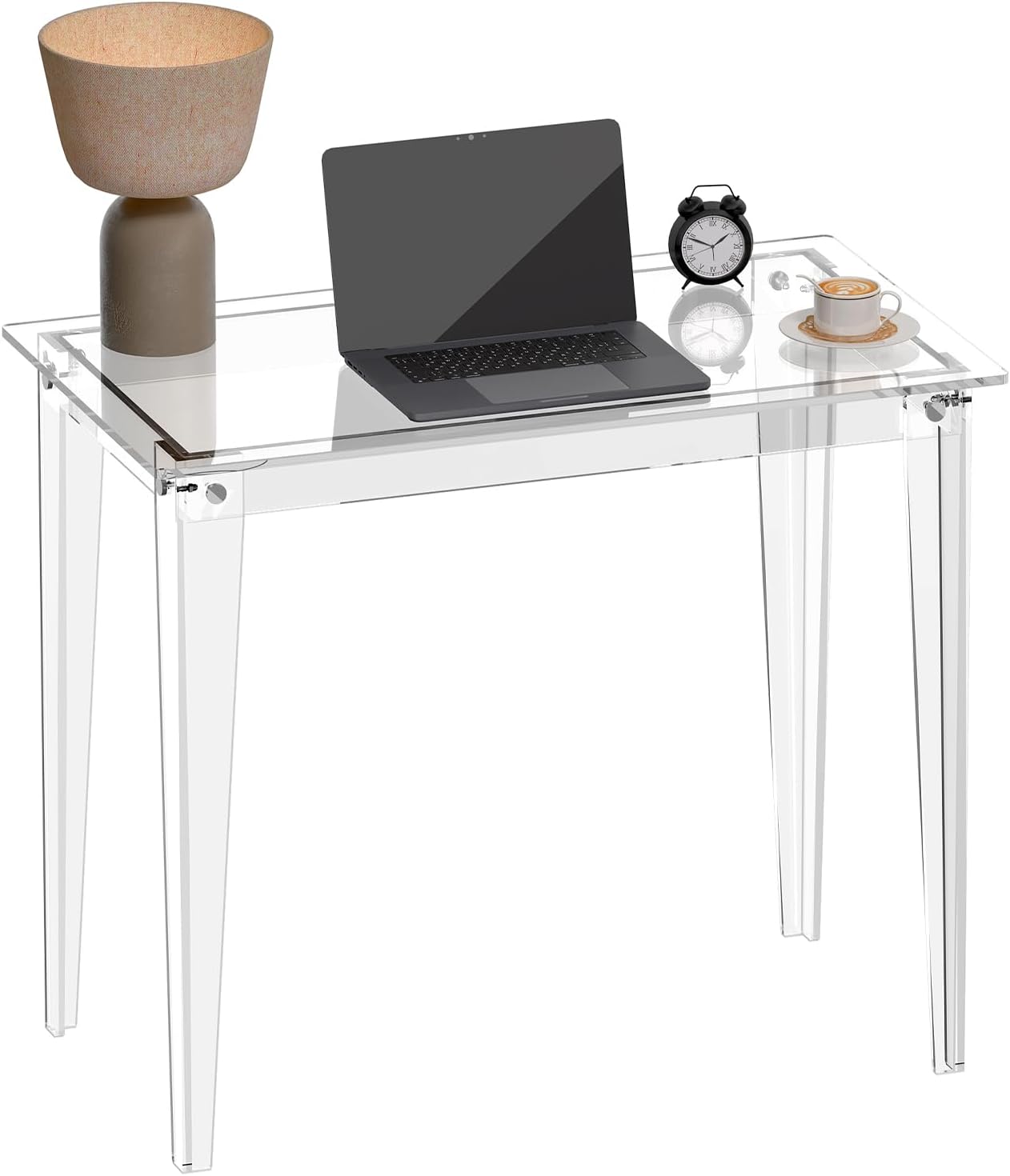 HMYHUM Small Acrylic Computer Desk, 35.4 Inch, Clear Study Desk for Home Office, Writing, Vanity, Modern, Easy Assembly, 19.7" W x 29.5" H, Right-Angle Legs Design