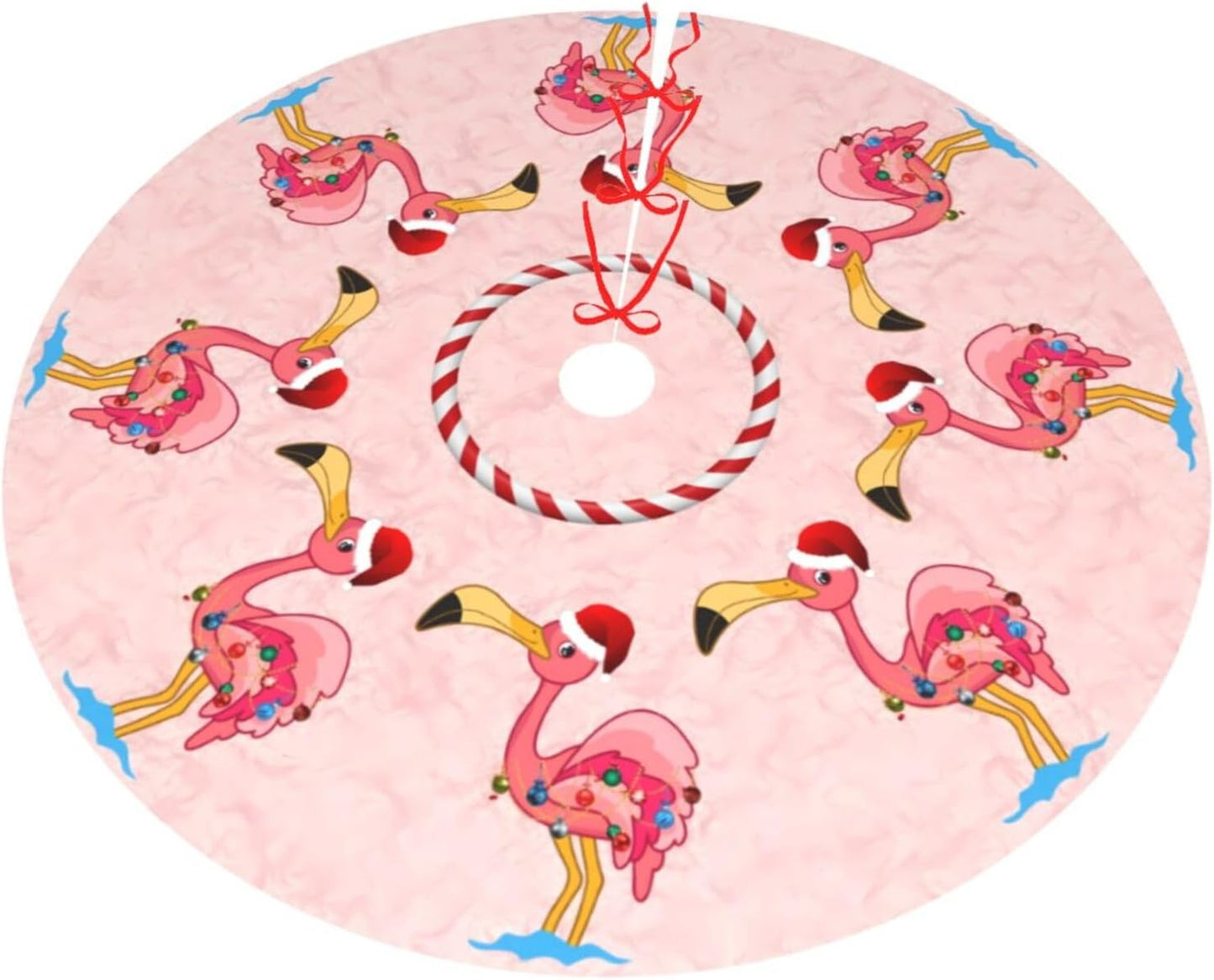 48" Large Christmas Tree Skirt, Christmas Decorated Flamingo Pattern Tree Mat Base Cover for Xmas Festive Holiday Party Decoration Ornaments