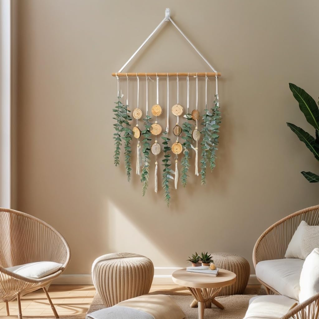 Artificial Eucalyptus Wall Decor Fake Greenery Leaves Stems Home Decor Wall Hanging Plants Boho Rustic Farmhouse Decor for Bedroom Kitchen Dining Room Livingroom Bathroom Livingroom (Small)