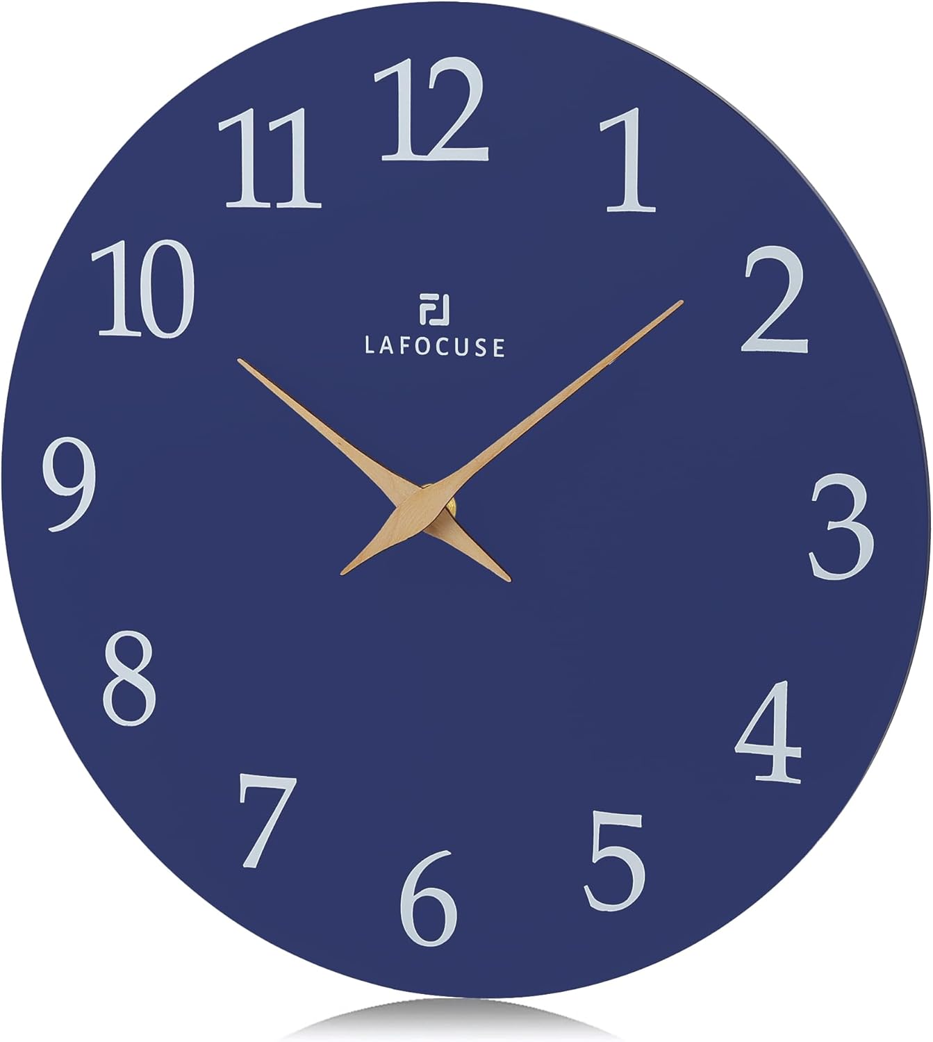 Lafocuse 12 Inch Silent Navy Blue Wall Clock Battery Operated, Wooden, Simple, Minimalist, Kitchen, Living Room, Bedroom, Office, Home Décor