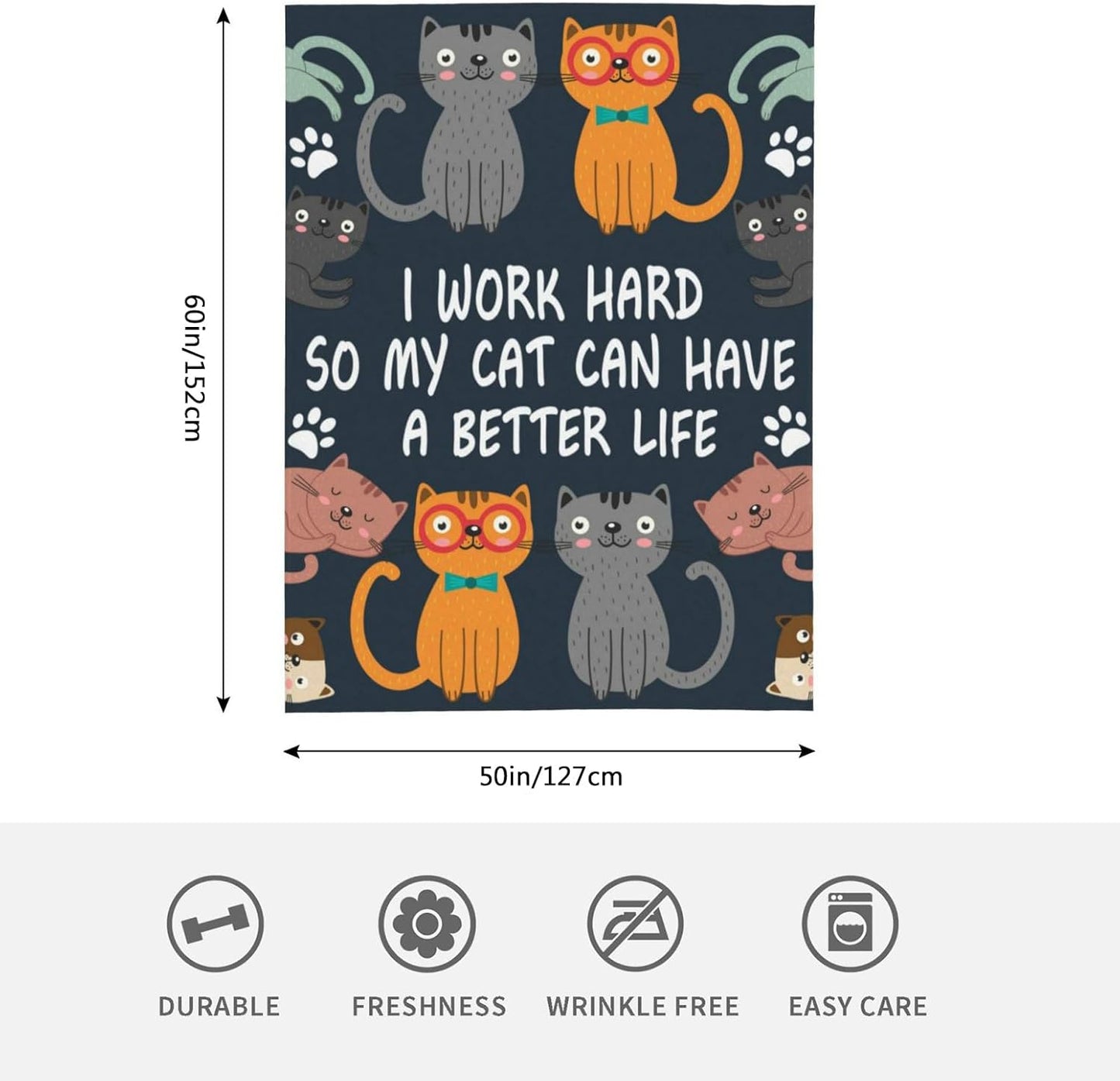 HGOD DESIGNS Cats Throw Blanket Funny Cat Blanket Animals Pet Pattern s Flannel Soft Warm Cozy Fuzzy 50"x60" Throw Blanket for for Women and Men