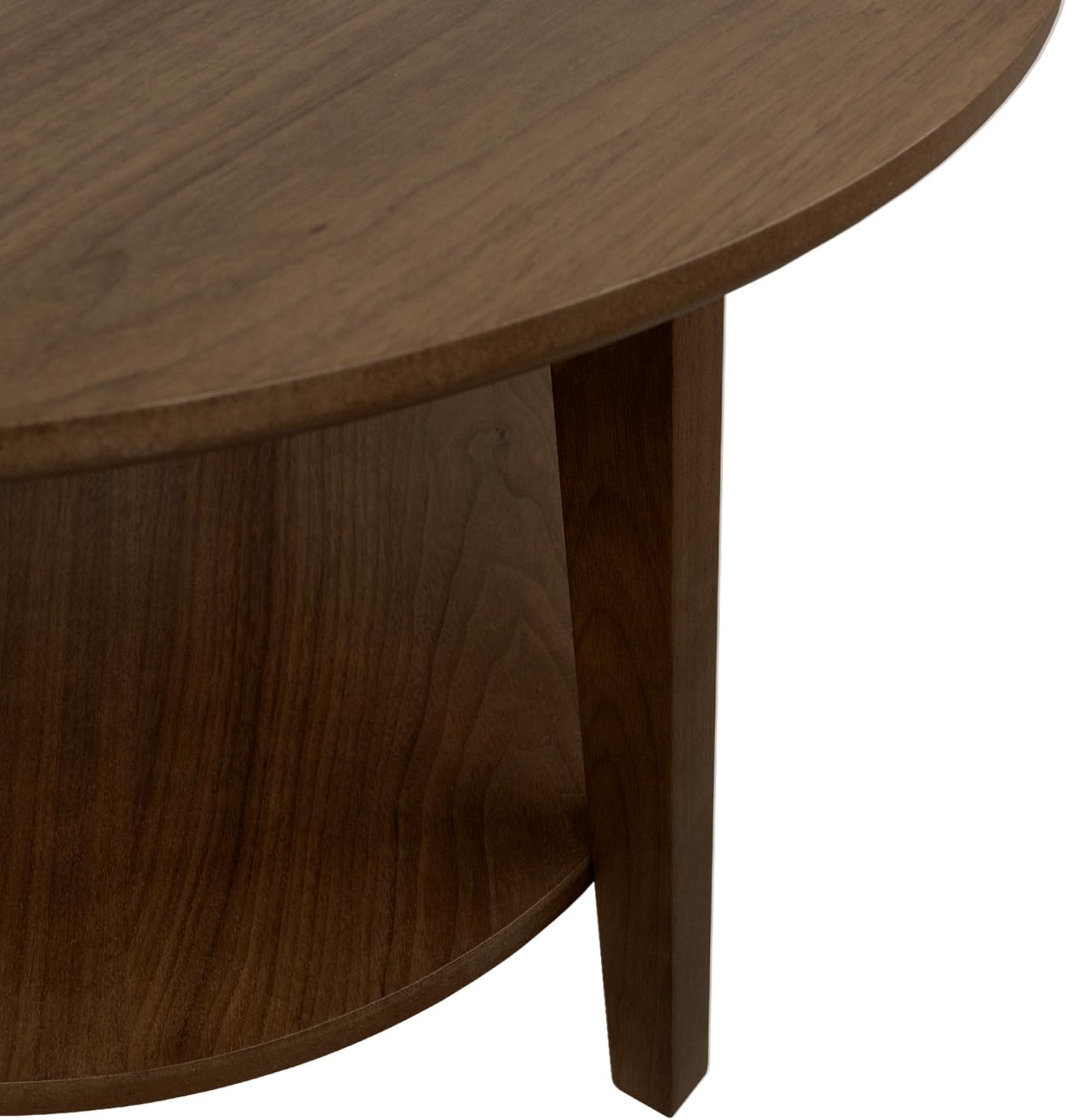 2-Tier Round Coffee Table Wood Nesting Side Table (Walnut, 28x28x18)