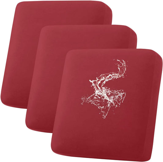 hyha Waterproof Couch Cushion Covers, Stretch Sofa Couch Seat Slipcover for Dog Washable, Non-Slip Waterproof Outdoor Cushion Covers for Patio Furniture Replacement (3 Pieces, Wine Red)