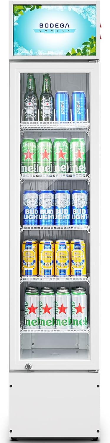 BODEGACOOLER 5.7 Cu.Ft Commercial Beverage Refrigerator,Commercial Cooler Refrigerators Glass Door Display Fridge for Bar,Drink,Tall Drink Cooler for Parties,Slim Single Door Display Fride