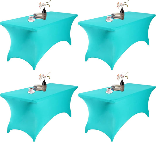 4Pack Spandex Waterproof Table Covers 6ft，Spandex 6ft Waterproof Table Cover for Party,Wedding, Banquet, and Events(Turquoise)
