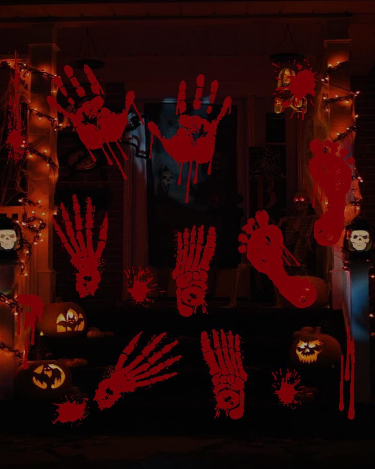 Halloween Bloody Handprint Footprint Window Stickers Wall Stickers for Halloween Party Decorations Inside Outside Decor Come with Plastic Scraper Tools 2pcs