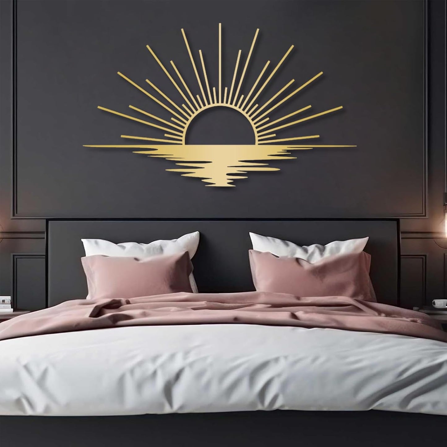 Sunrise Metal Wall Art, Metal Sun Wall Decor, Metal Sun Outdoor Decor, Large Metal Sun Wall Art, Sun Wall Art, Boho Sun Wall Art, Sunshine Metal Sign, Living Room Bedroom Wall Hangings (Black, 31"x 18"| 80x47cm )