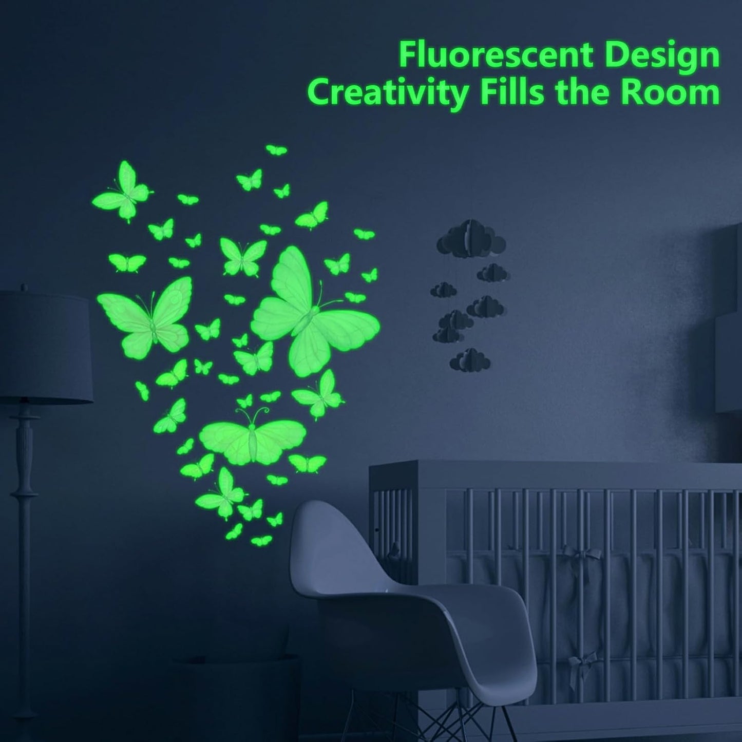 Glow in The Dark Butterfly Stickers, 85 PCS Luminous Wall Decals for Ceiling, Kids Boys Girls Bedroom, Nursery, Playroom, Party Room Decor