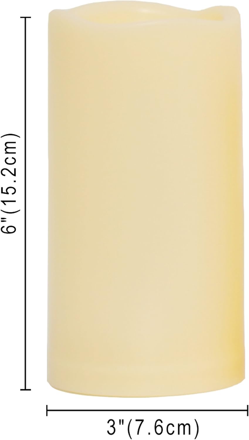 CANDLE CHOICE Waterproof Outdoor Battery Operated Flameless Candles with Remote Timer Plastic Flickering Fake Electric LED Pillars for Lantern Garden Wedding Christmas Decorations 3x6 Inches 2 PCS