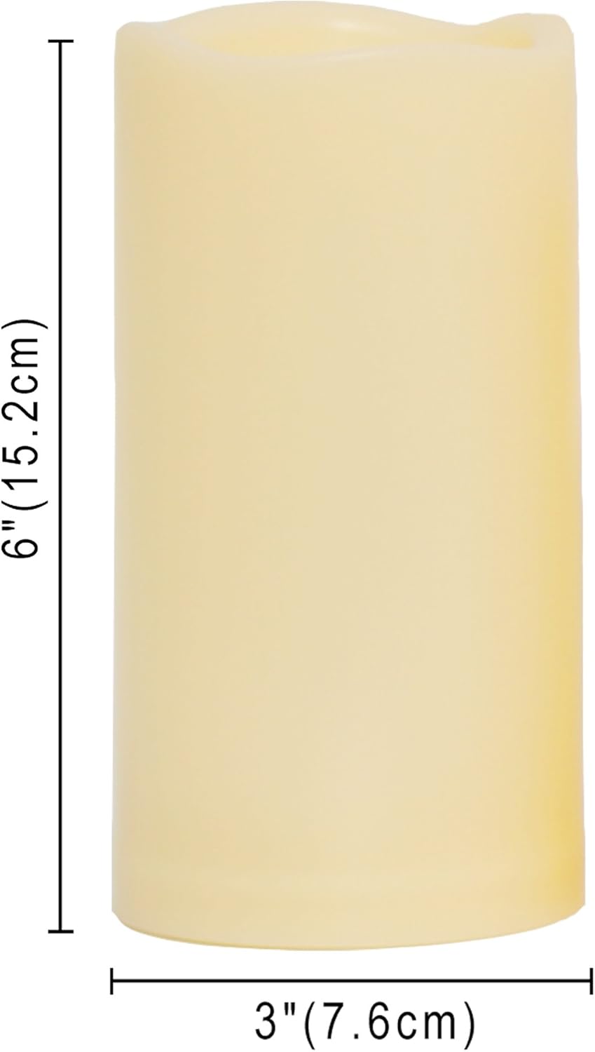 CANDLE CHOICE Waterproof Outdoor Battery Operated Flameless Pillar Candle with Timer Realistic Flickering Plastic Fake Electric LED Light for Lantern Garden Wedding Christmas Decorations 3x6 Inches