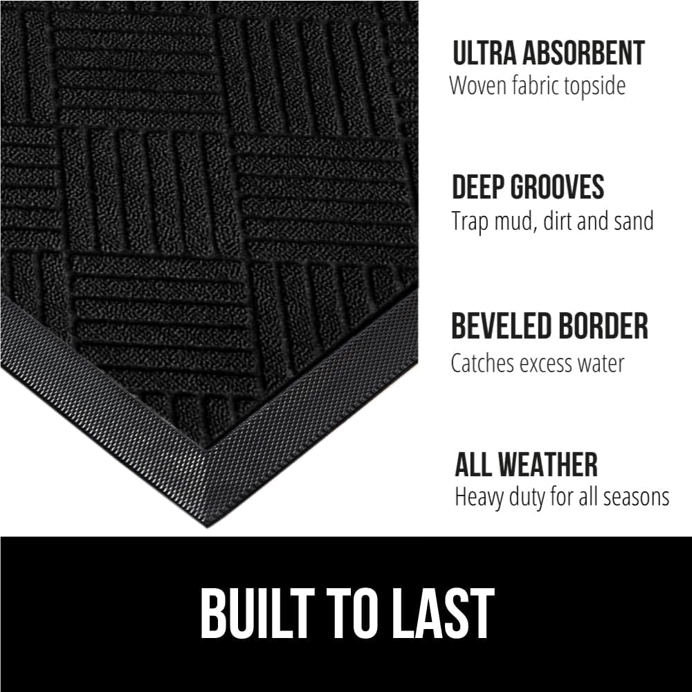 GORILLA GRIP 100% Waterproof All-Season WeatherMax Doormat US Designed Natural Rubber, Stain and Fade Resistant, Low Profile Indoor Outdoor Door Mats, Easy Clean Patio Mat, 23x35, Black Diamond