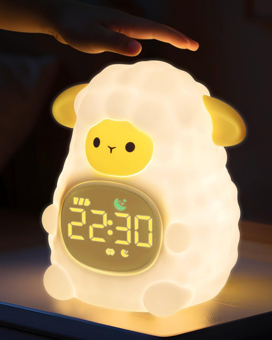 Sheep Alarm Clock for Kids with Night Light, Sleep Training Clock Time to Wake Clock, Rechargeable Silicone Light for Bedroom, Perfect Sleep Companion for Boys Girls