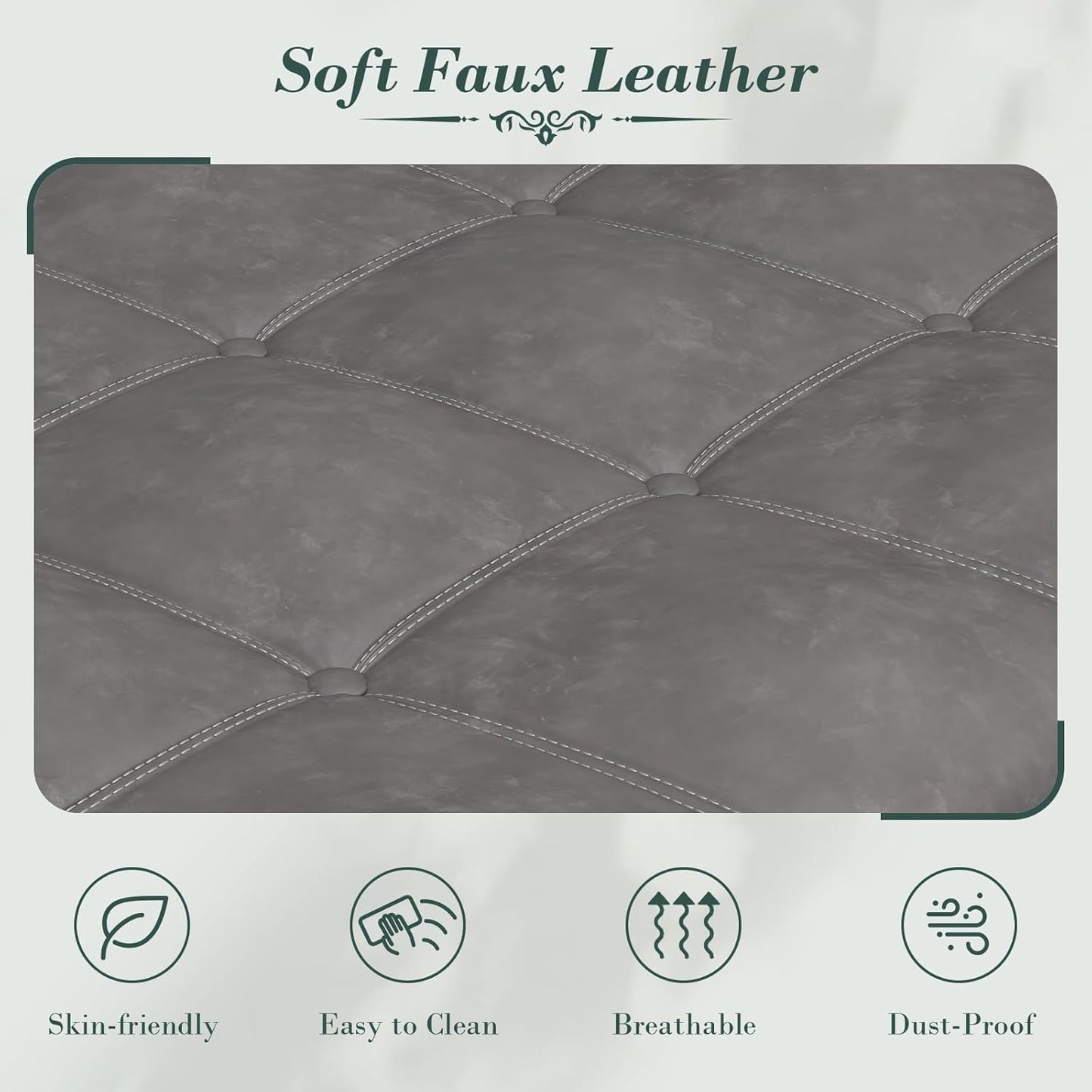 Apicizon 60”Bench with Storage, Upholstered Tufted Button Window Bench with Plenty Hidden Storage Space,Faux Leather Ottoman Bench for Bedroom, Living Room, Entryway，Gray