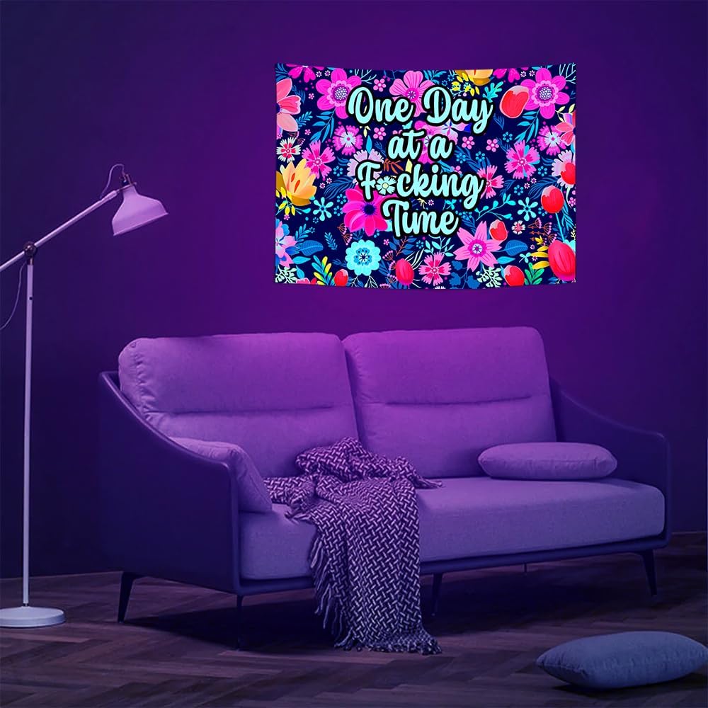 ADDWel Blacklight Floral Tapestry, Hippie Flower Tapestry Glow In The Dark, UV Reactive Black Light Upright Posters Wall Hanging for Bedroom Dorm Living Room Backdrop Decor